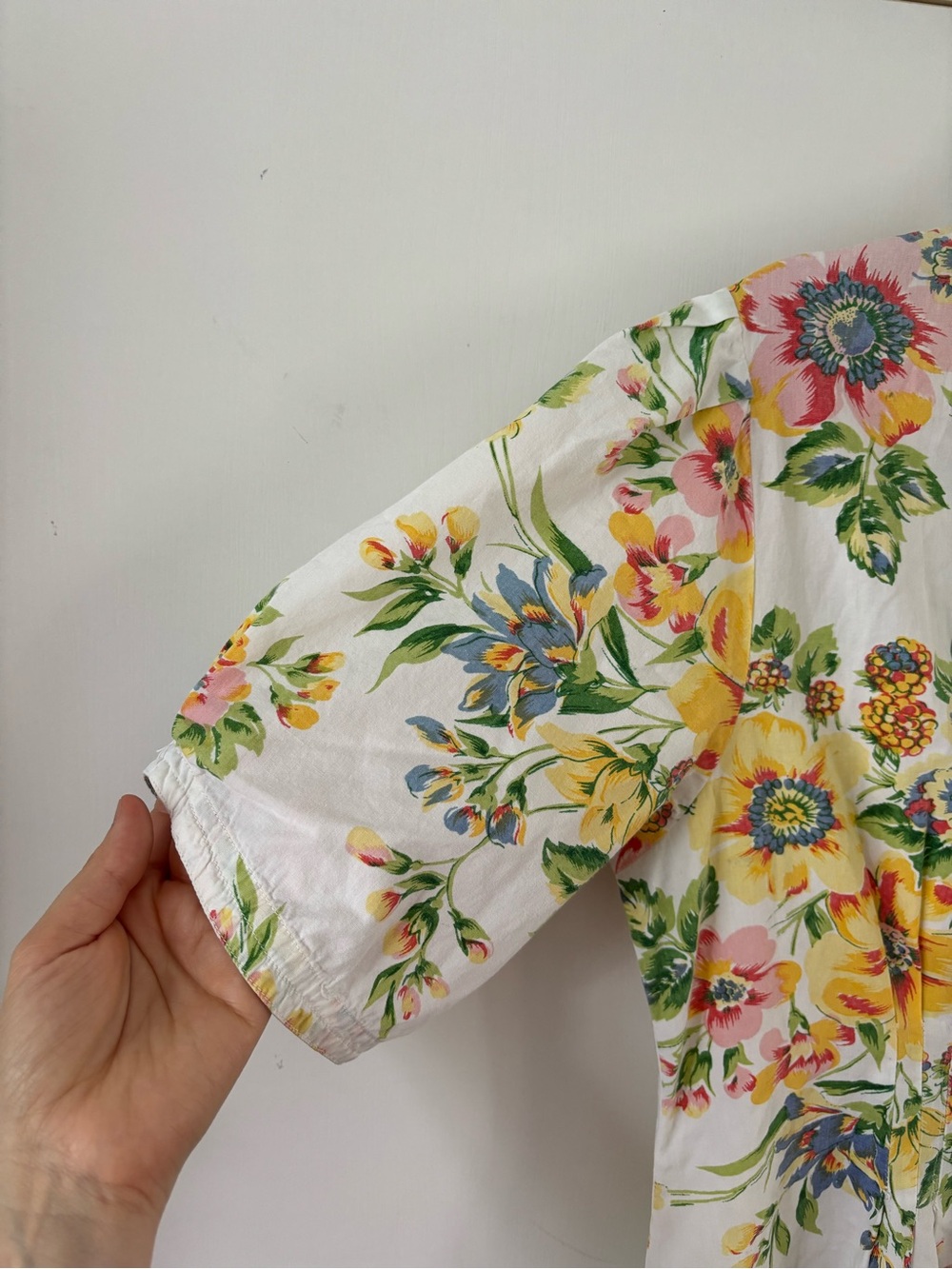 April Cornell Garden Floral Cottagecore Midi Dress White Button Front Tie Back M - Picture 3 of 14